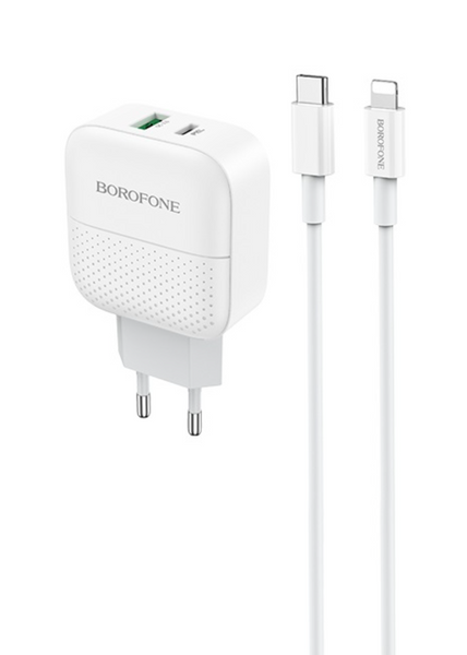 СЗУ Borofone BA46A Premium PD + QC3.0 (Type-C to Lightning) White